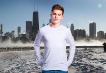 Geordie buys long-sleeved T-Shirt for Chicago trip