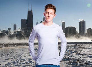 Geordie buys long-sleeved T-Shirt for Chicago trip